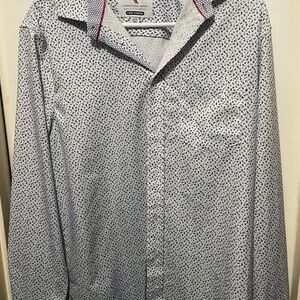 Men's Casual White and Black Patterned Shirt